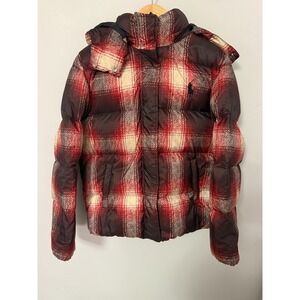 Polo‎ Ralph Lauren Jacket Womens XS Carly Plaid Duck Down Puffer Hooded Coat
